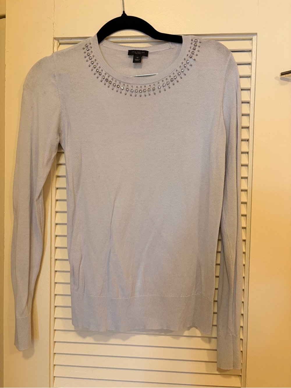 Ann Taylor Factory Light Blue Embellished Crewneck Sweater